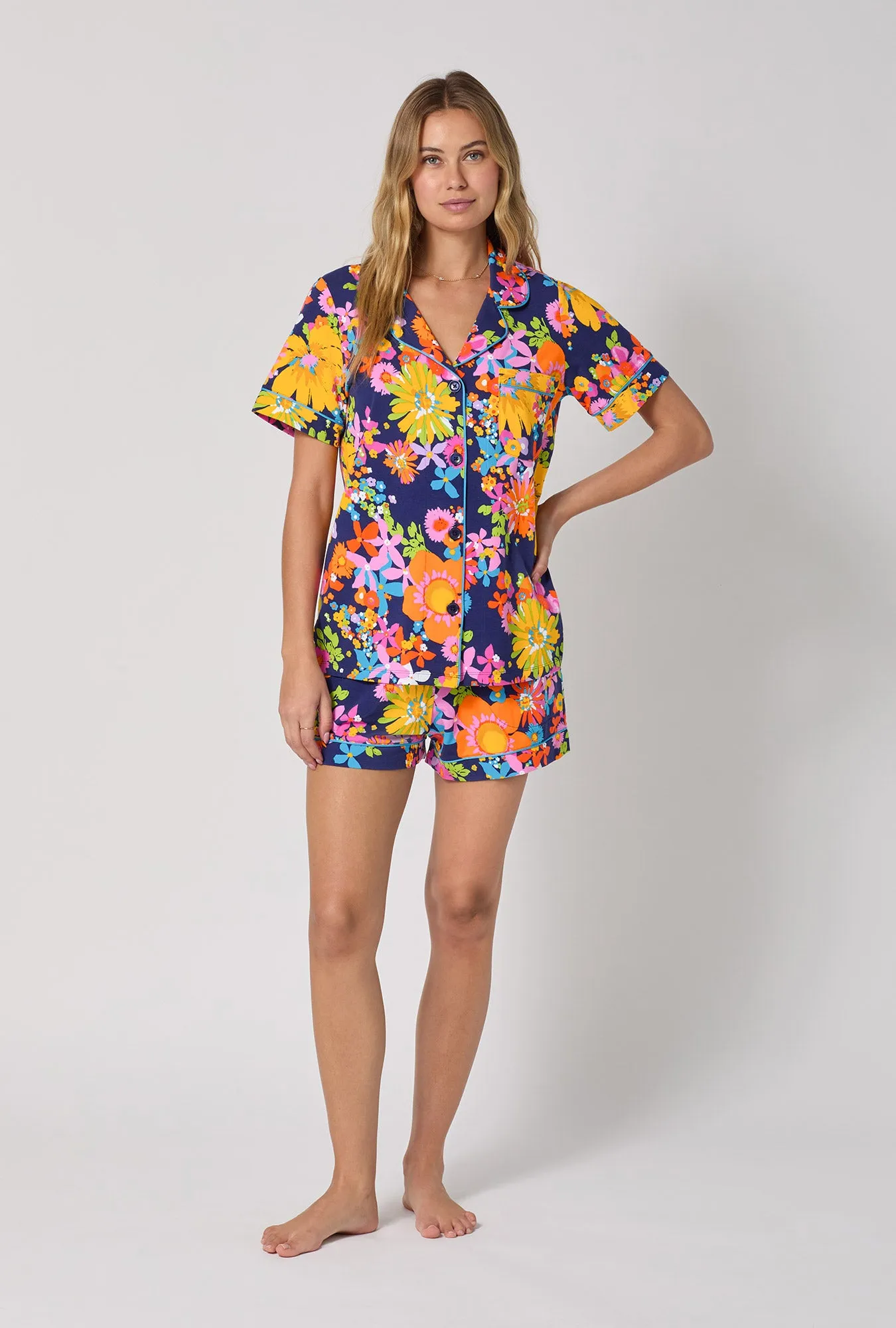 BedHead x Trina Turk Bay Street Bloom Short Sleeve Classic Shorty Stretch Jersey Pj Set sold by BedHead
