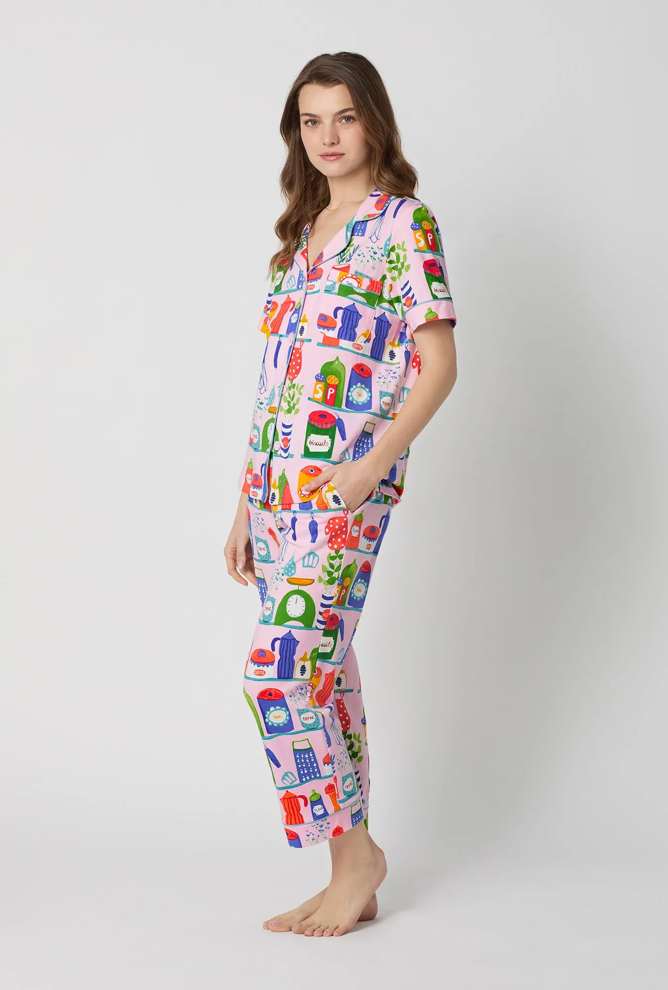 In The Kitchen Short Sleeve Classic Stretch Jersey Cropped Pj Set sold by BedHead product image thumbnail 3