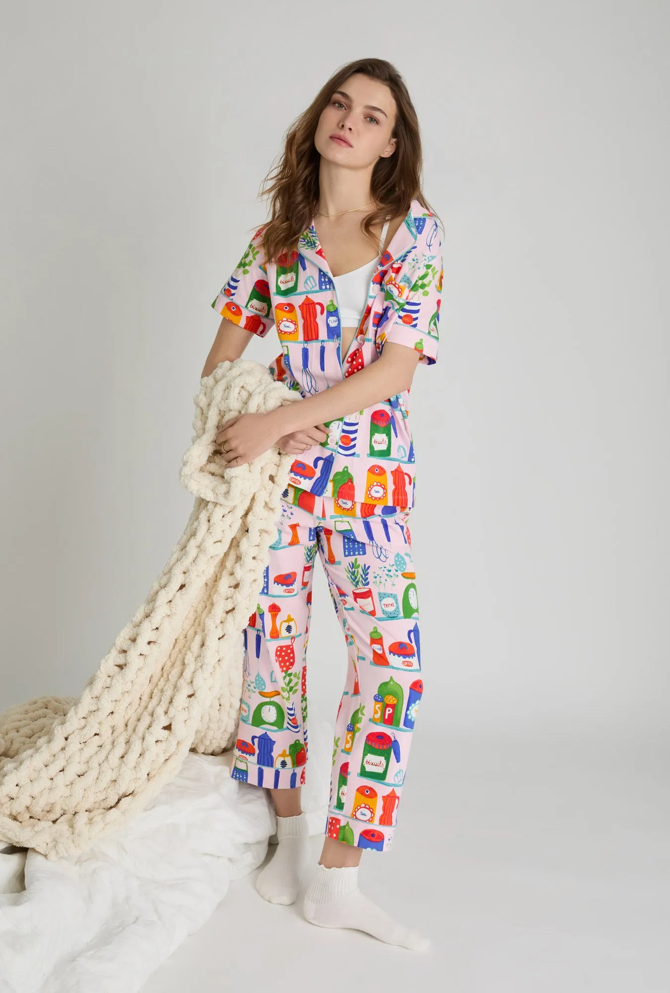 In The Kitchen Short Sleeve Classic Stretch Jersey Cropped Pj Set sold by BedHead