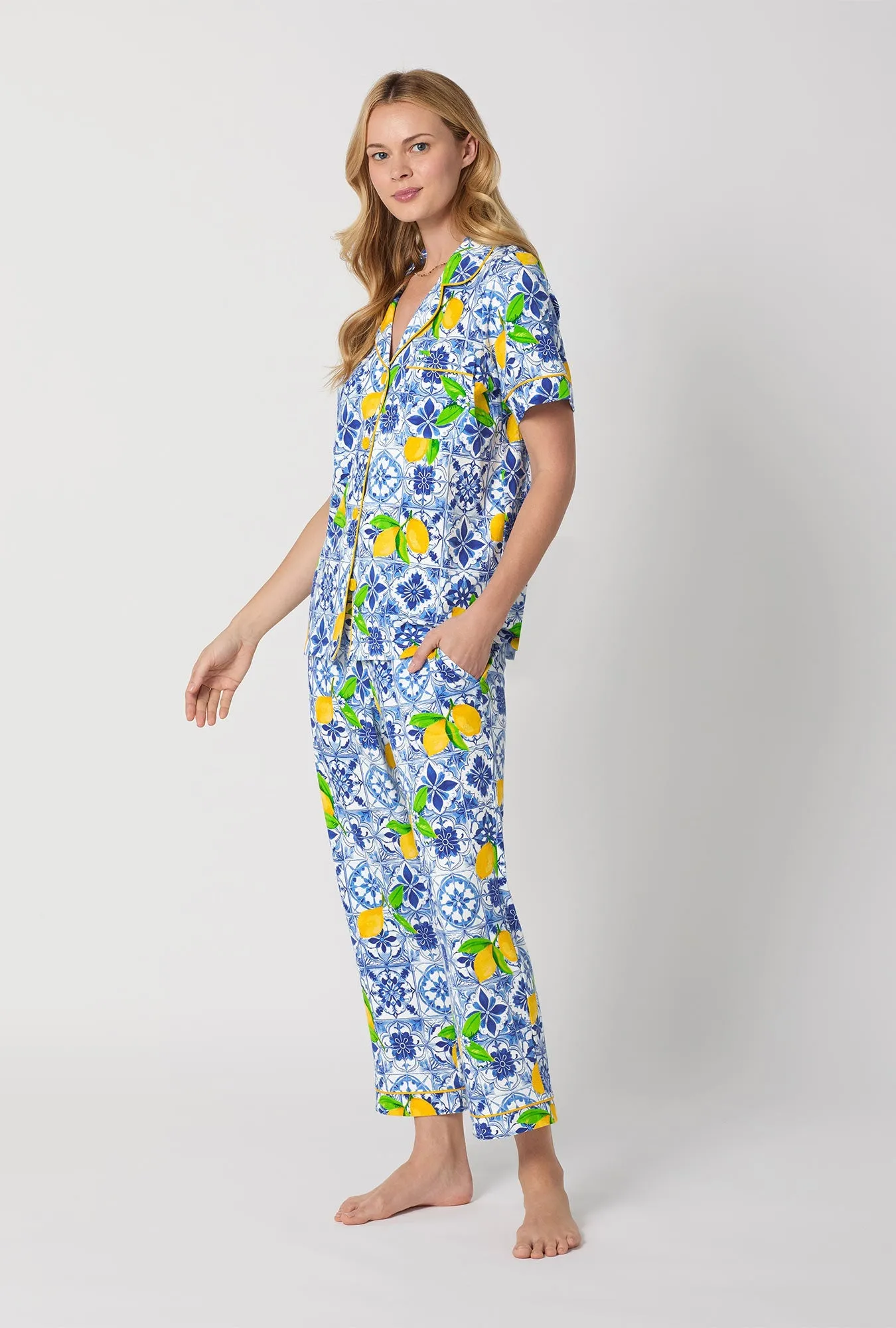 Azure Summer Short Sleeve Classic Stretch Jersey Cropped Pj Set sold by BedHead product image thumbnail 4