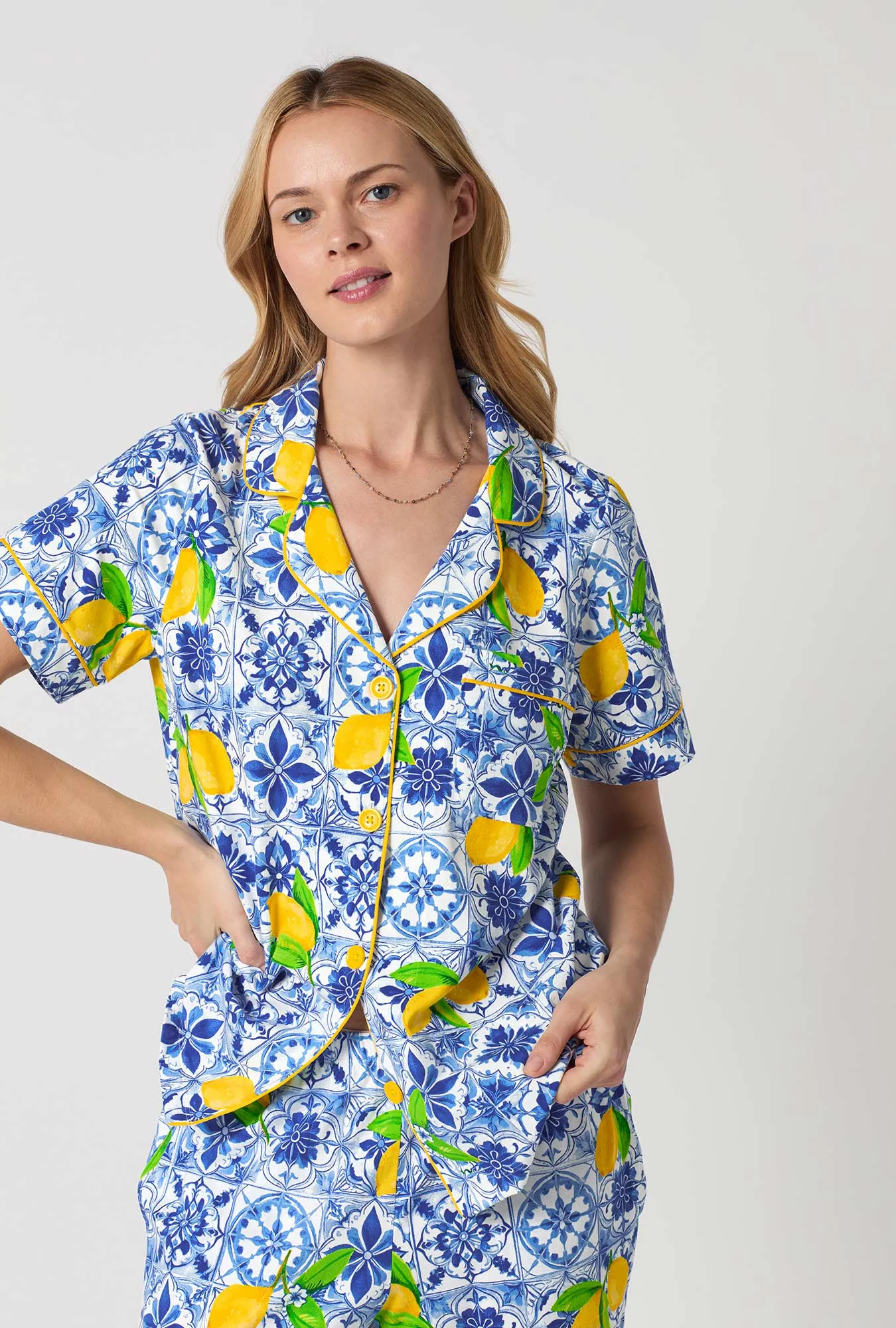 Azure Summer Short Sleeve Classic Stretch Jersey Cropped Pj Set sold by BedHead product image thumbnail 2