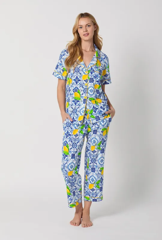 Azure Summer Short Sleeve Classic Stretch Jersey Cropped Pj Set made by BedHead