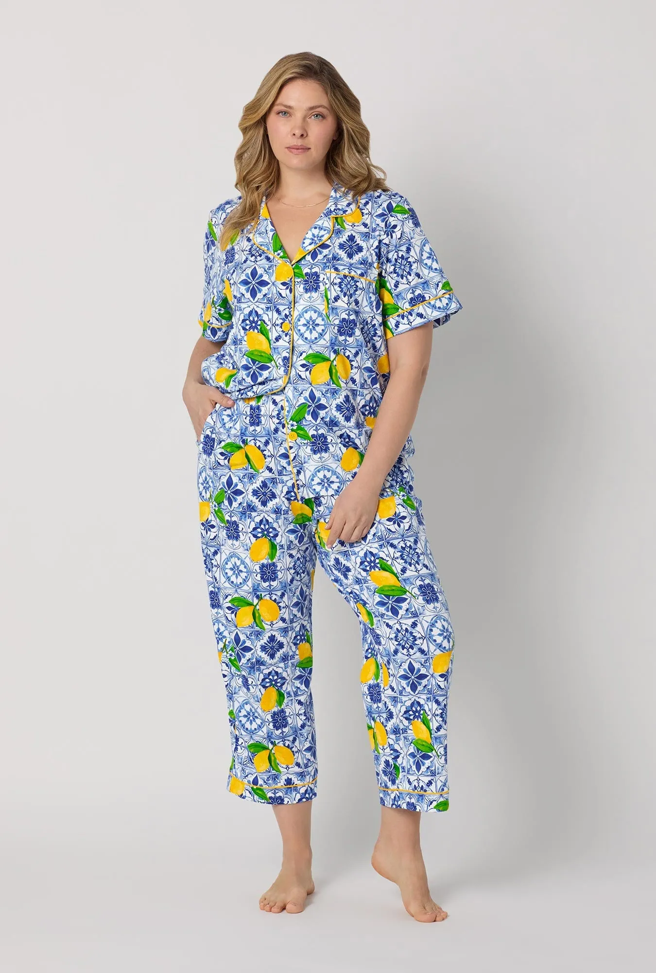 Azure Summer Short Sleeve Classic Stretch Jersey Cropped Pj Set sold by BedHead product image thumbnail 5