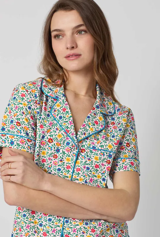 Whimsy Ditsy Short Sleeve Classic Woven Cotton Poplin Shorty Pj Set made by BedHead