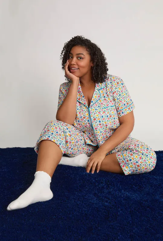 Whimsy Ditsy Short Sleeve Classic Woven Cotton Poplin Cropped Pj Set made by BedHead
