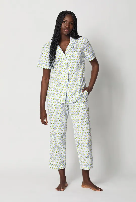 Limoncello Stripe Short Sleeve Classic Woven Cotton Poplin Cropped Pj Set made by BedHead