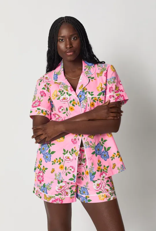 Butterfly Garden Short Sleeve Classic Woven Cotton Poplin Shorty Pj Set made by BedHead