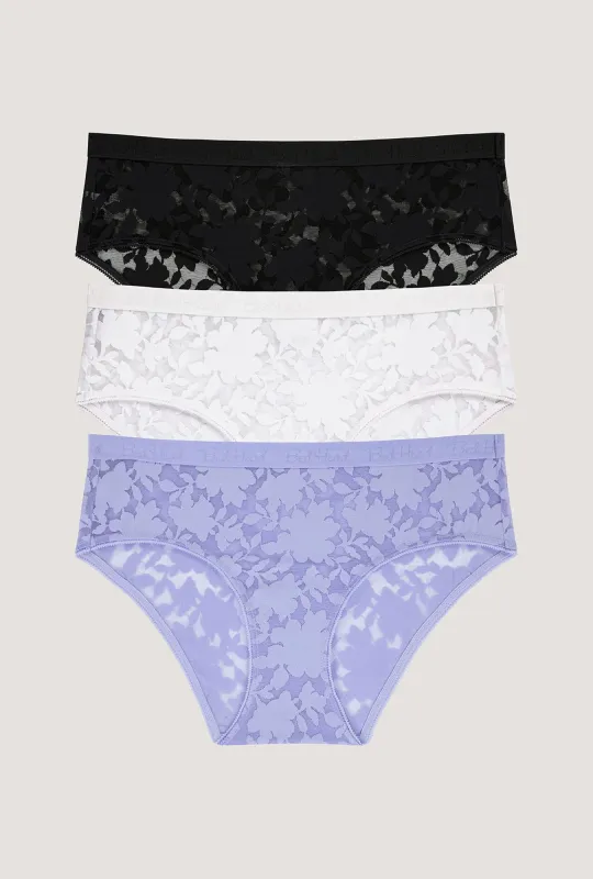 Stretch Lace Hipster Underwear 3 Pack - Black, White, Blue Skies made by BedHead