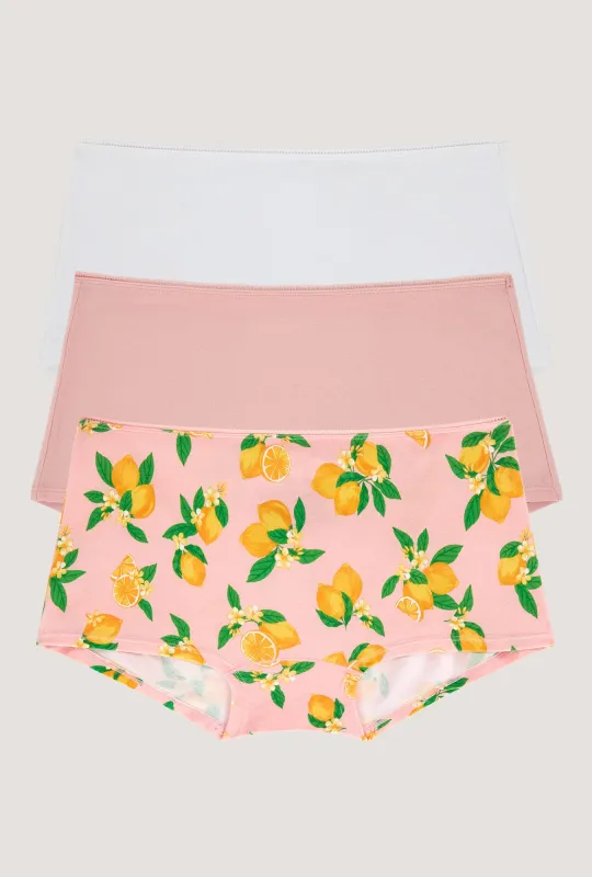 Stretch Jersey Boyshort Underwear 3 Pack - White, First Blush, Lemon Sorbet made by BedHead