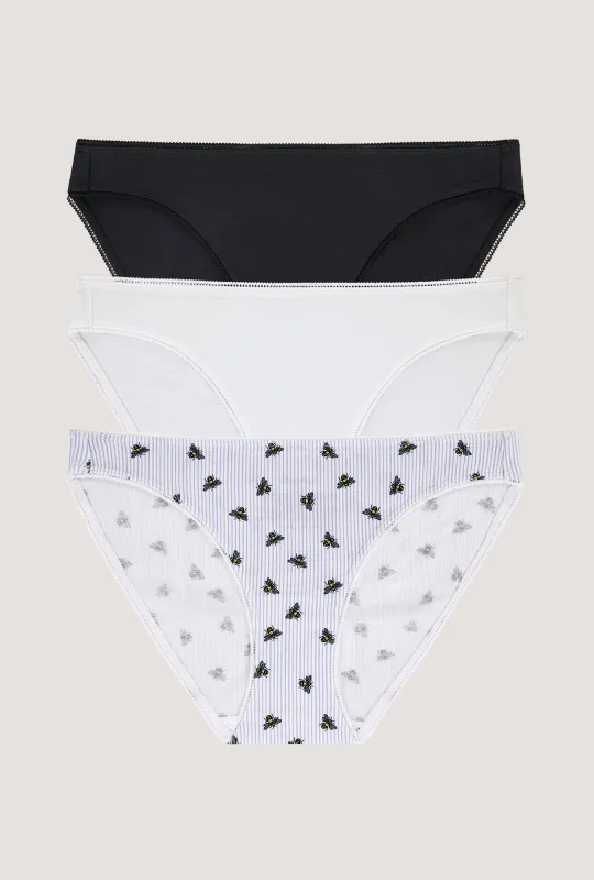 Stretch Jersey Bikini Underwear 3 Pack-Black, White, Honey Bees made by BedHead