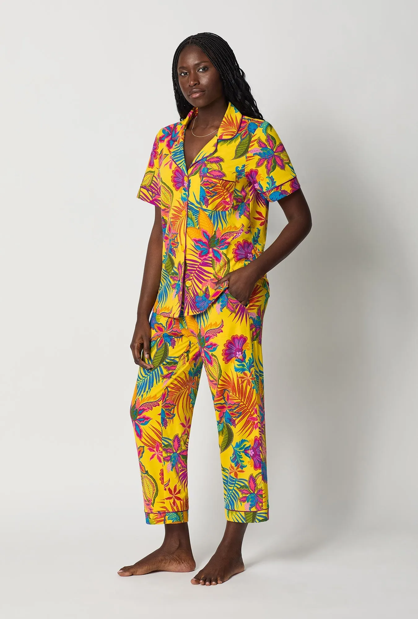 BedHead x Trina Turk Jacobean Floral Short Sleeve Classic Stretch Jersey Cropped Pj Set sold by BedHead product image thumbnail 3