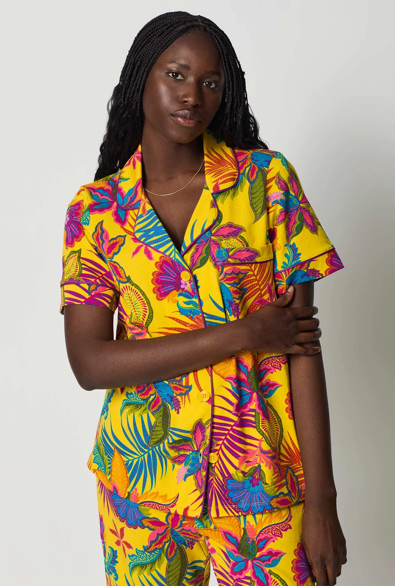 BedHead x Trina Turk Jacobean Floral Short Sleeve Classic Stretch Jersey Cropped Pj Set sold by BedHead product image thumbnail 4