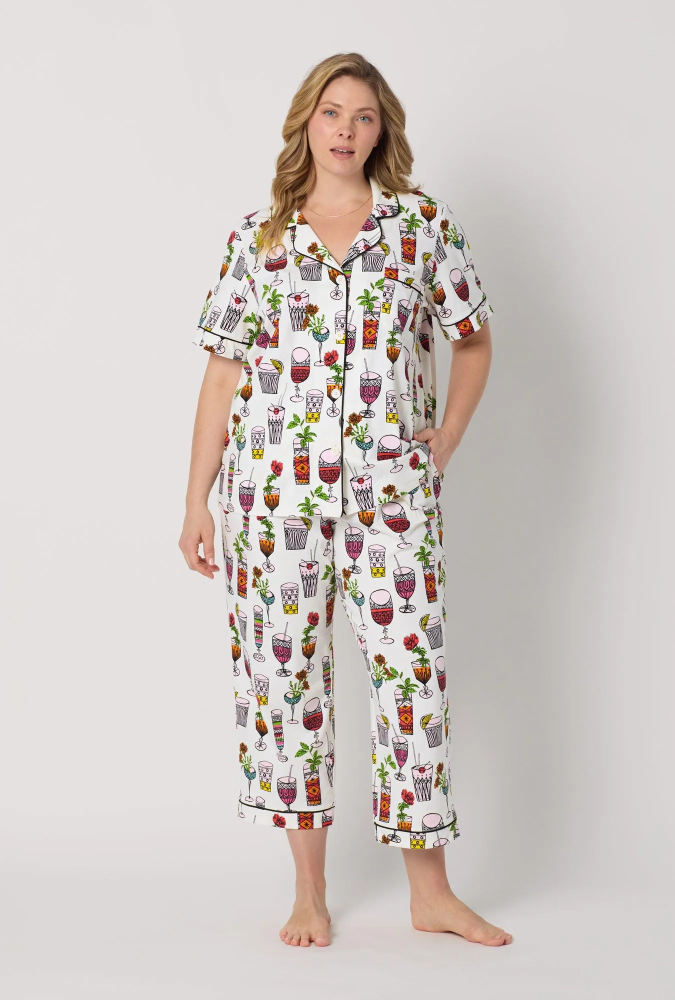 BedHead x Trina Turk Happy Hour Short Sleeve Classic Stretch Jersey Cropped Pj Set sold by BedHead product image thumbnail 5