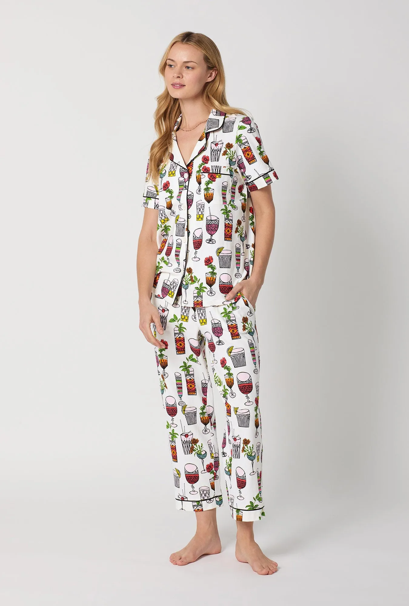 BedHead x Trina Turk Happy Hour Short Sleeve Classic Stretch Jersey Cropped Pj Set sold by BedHead