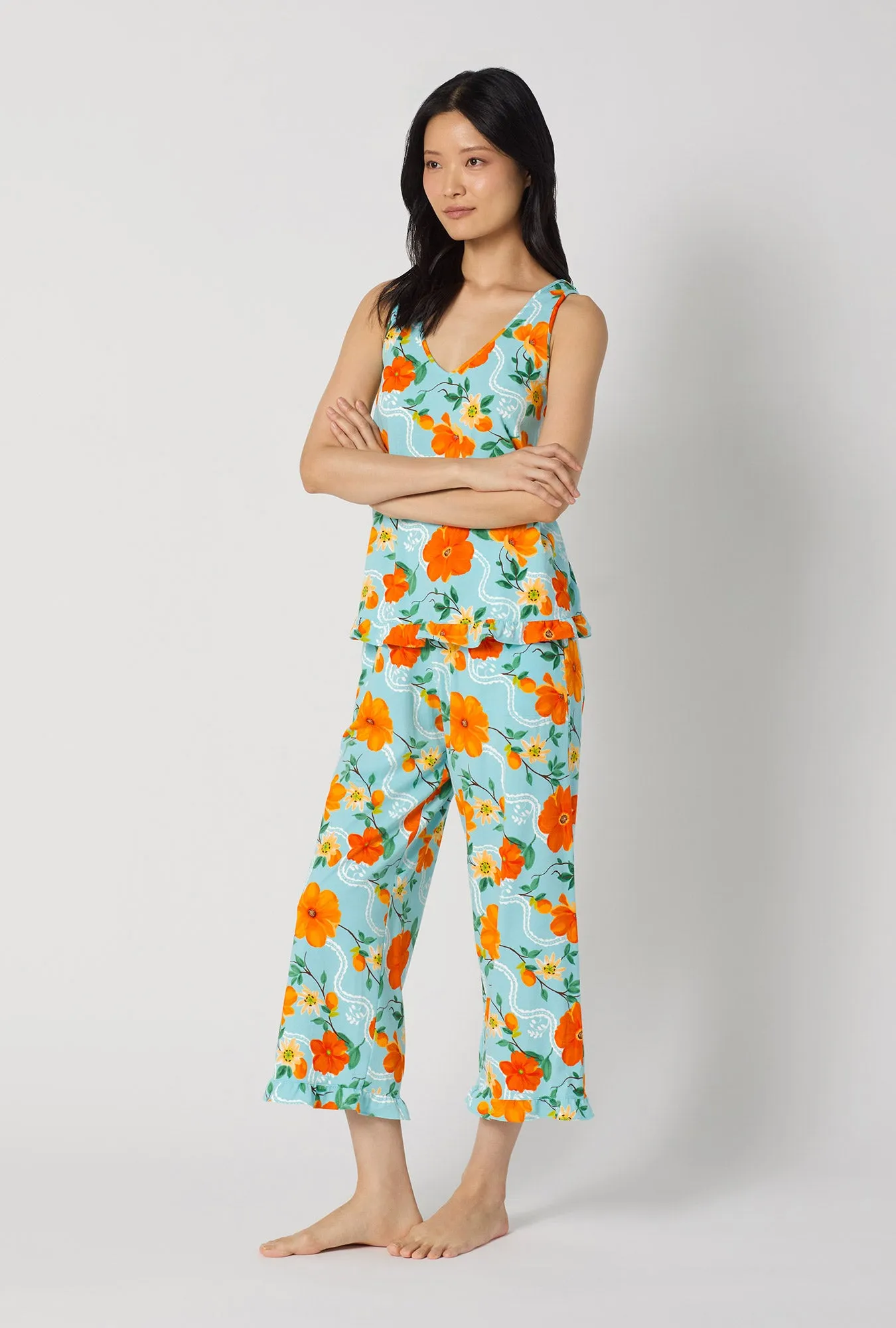 Golden Breeze Ruffle Tank Stretch Jersey Cropped Pj Set sold by BedHead product image thumbnail 2