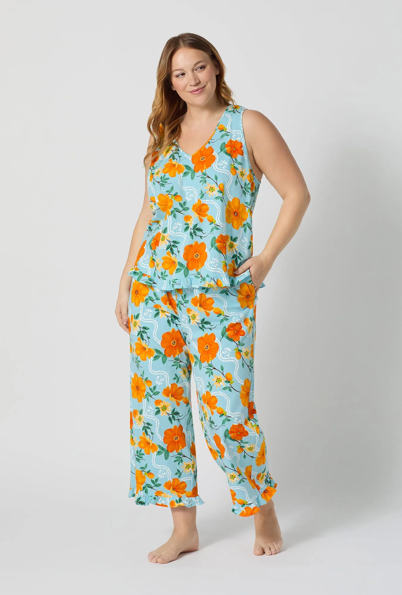 Golden Breeze Ruffle Tank Stretch Jersey Cropped Pj Set sold by BedHead product image thumbnail 5