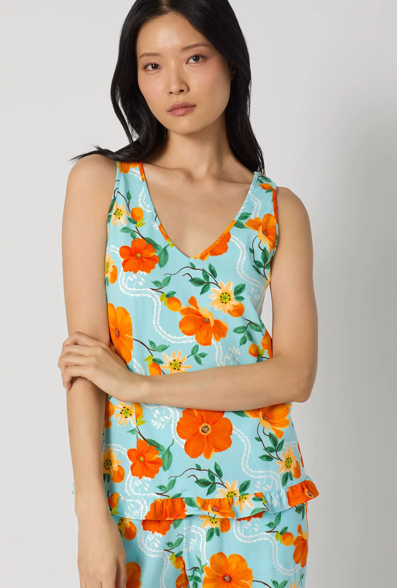 Golden Breeze Ruffle Tank Stretch Jersey Cropped Pj Set sold by BedHead product image thumbnail 3