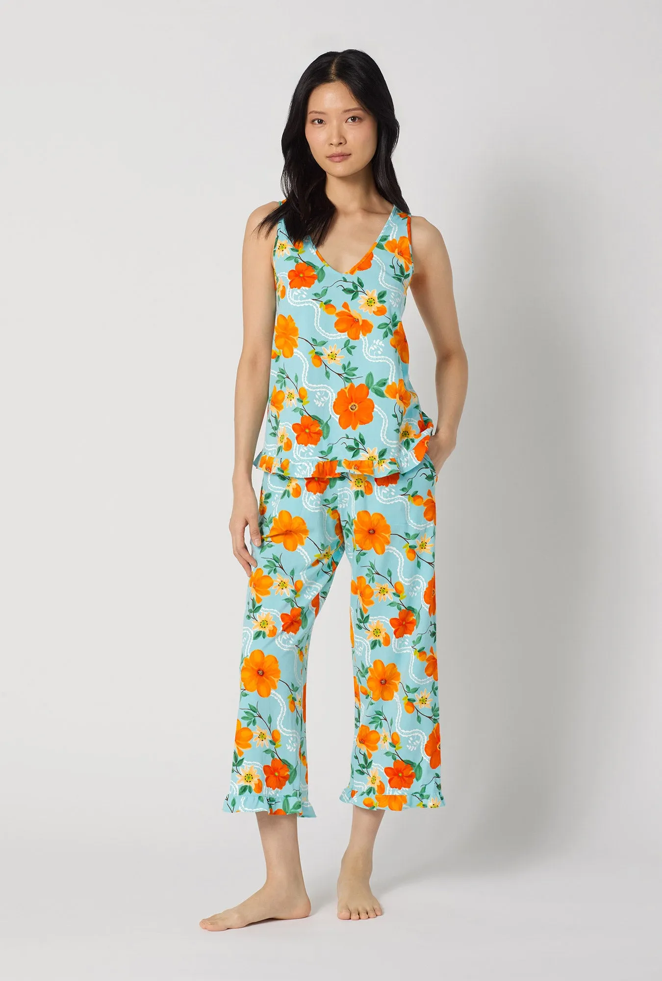 Golden Breeze Ruffle Tank Stretch Jersey Cropped Pj Set sold by BedHead