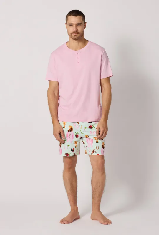 A Day At The Derby Men's Short Sleeve Henley Stretch Jersey Short Pj Set made by BedHead