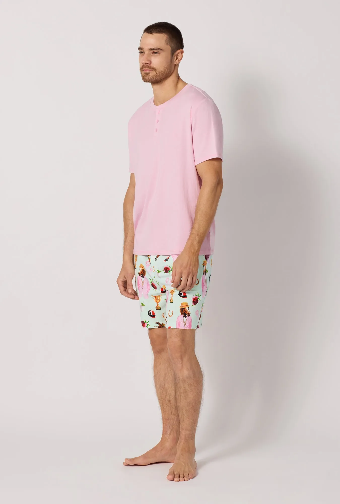 A Day At The Derby Men's Short Sleeve Henley Stretch Jersey Short Pj Set sold by BedHead product image thumbnail 2