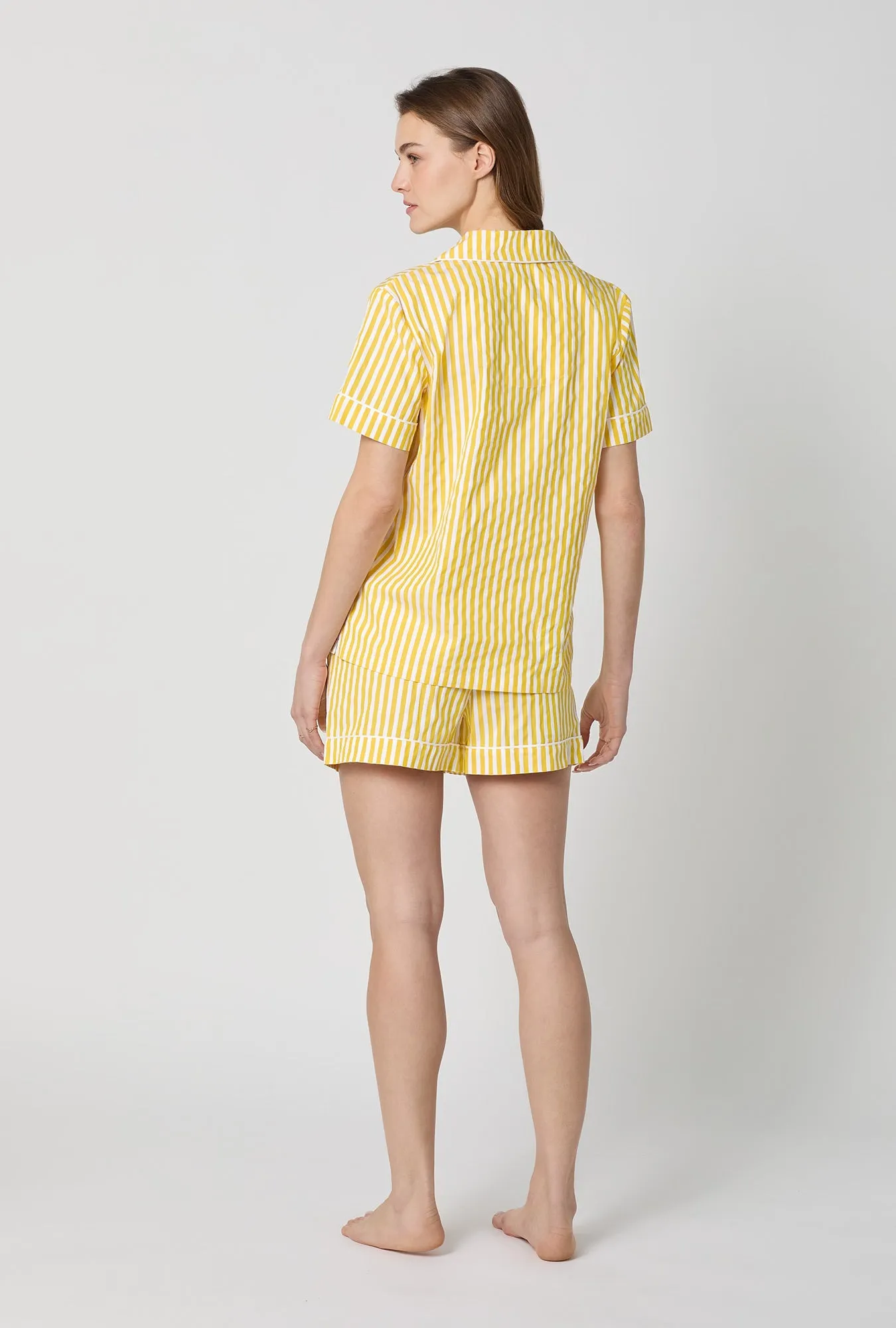 Yellow Signature Stripe Short Sleeve Classic Shorty Woven Cotton Sateen Pj Set sold by BedHead product image thumbnail 4