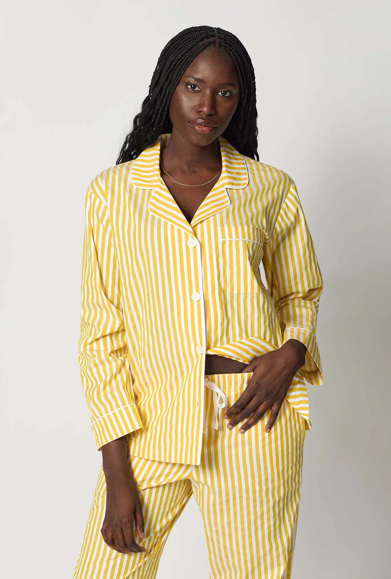 Yellow Signature Stripe Long Sleeve Classic Woven Cotton Sateen Pj Set sold by BedHead product image thumbnail 4