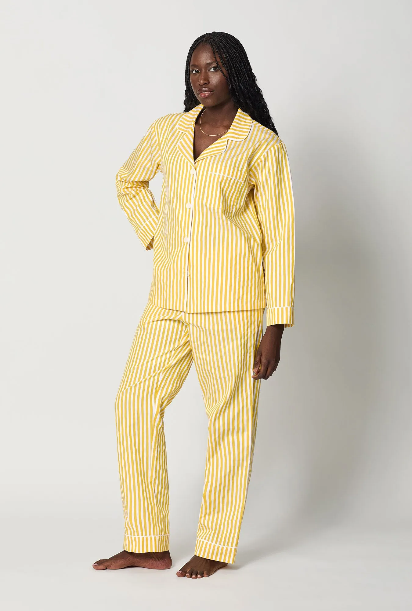 Yellow Signature Stripe Long Sleeve Classic Woven Cotton Sateen Pj Set sold by BedHead product image thumbnail 2