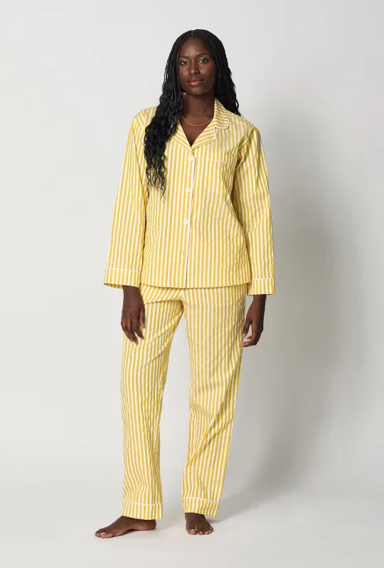 Yellow Signature Stripe Long Sleeve Classic Woven Cotton Sateen Pj Set made by BedHead