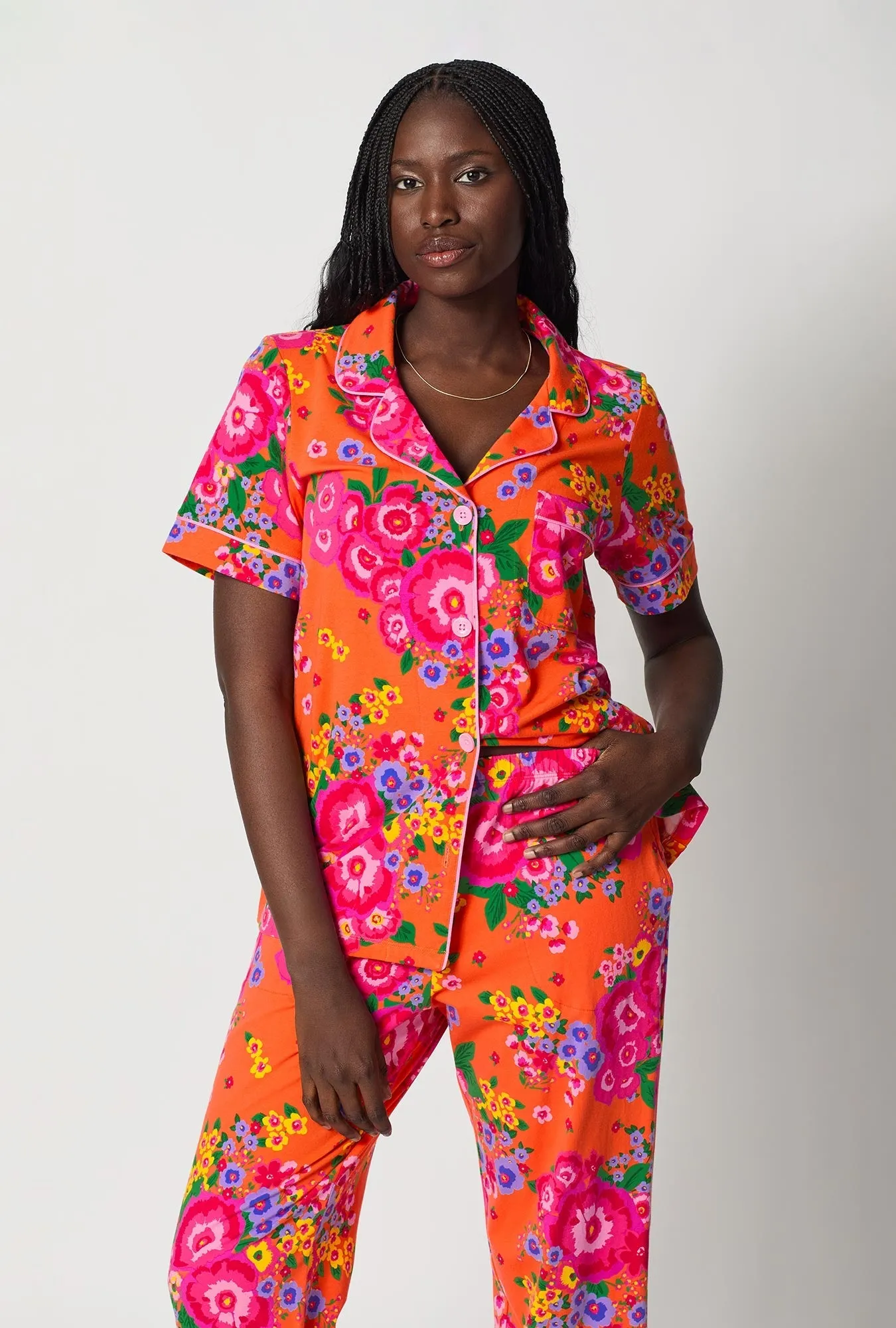 Ravello Blooms Short Sleeve Classic Stretch Jersey Cropped Pj Set sold by BedHead product image thumbnail 5