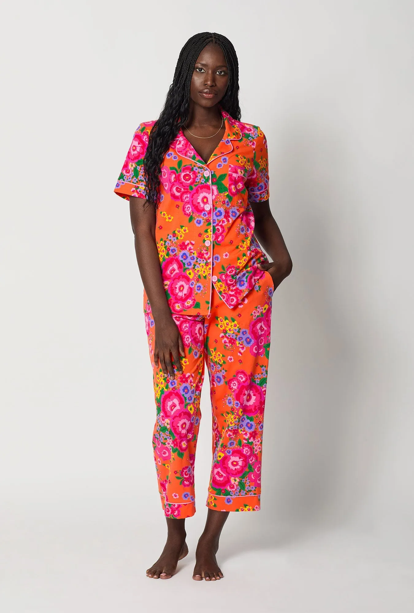 Ravello Blooms Short Sleeve Classic Stretch Jersey Cropped Pj Set sold by BedHead product image thumbnail 2