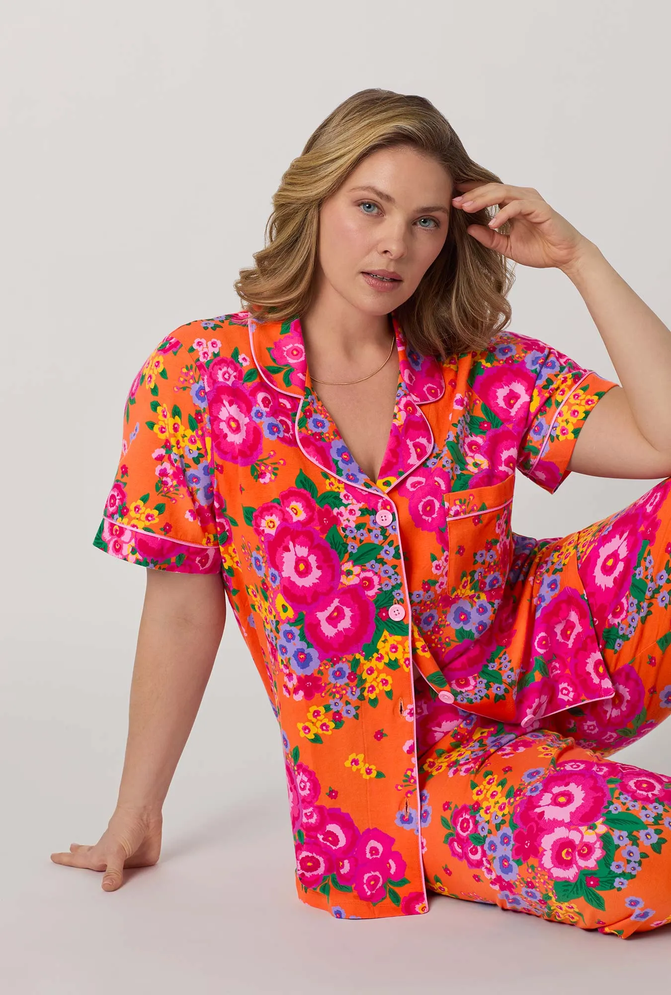 Ravello Blooms Short Sleeve Classic Stretch Jersey Cropped Pj Set sold by BedHead