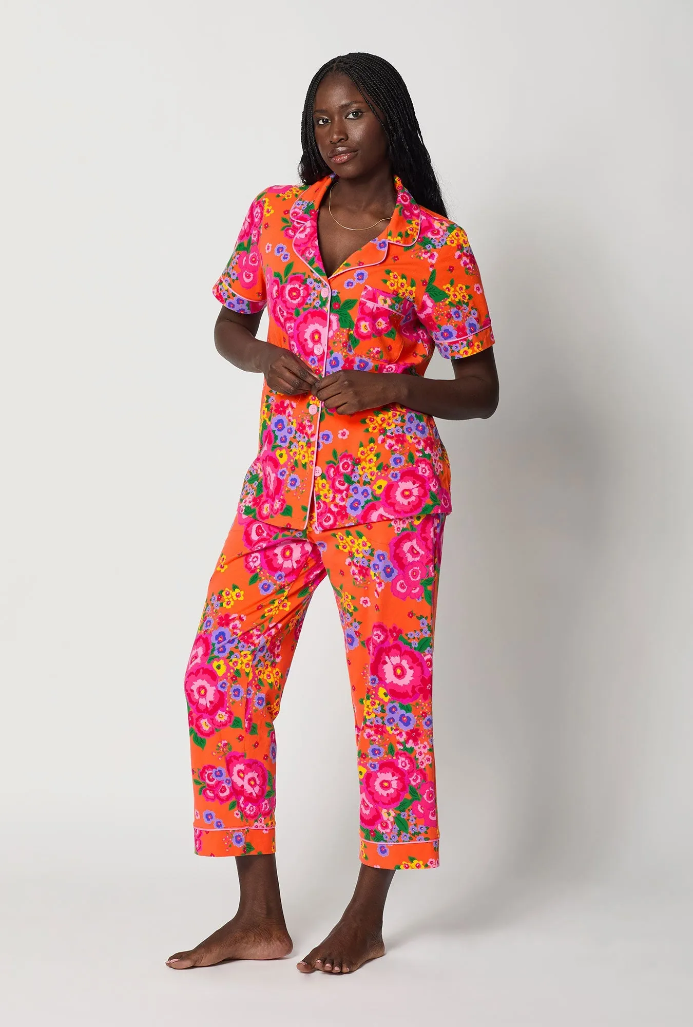 Ravello Blooms Short Sleeve Classic Stretch Jersey Cropped Pj Set sold by BedHead product image thumbnail 3