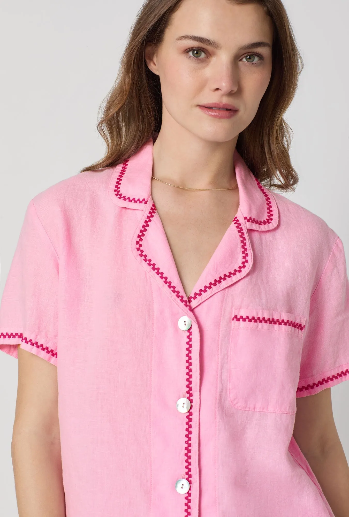 Pink Lady Short Sleeve Classic Shorty Woven Linen Pj Set sold by BedHead product image thumbnail 2