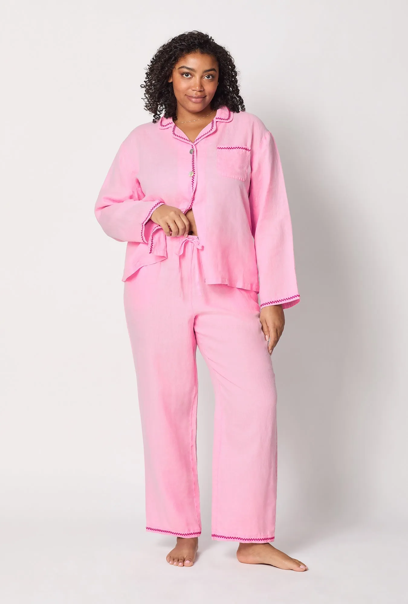 Pink Lady Long Sleeve Classic Woven Linen Pj Set sold by BedHead product image thumbnail 5