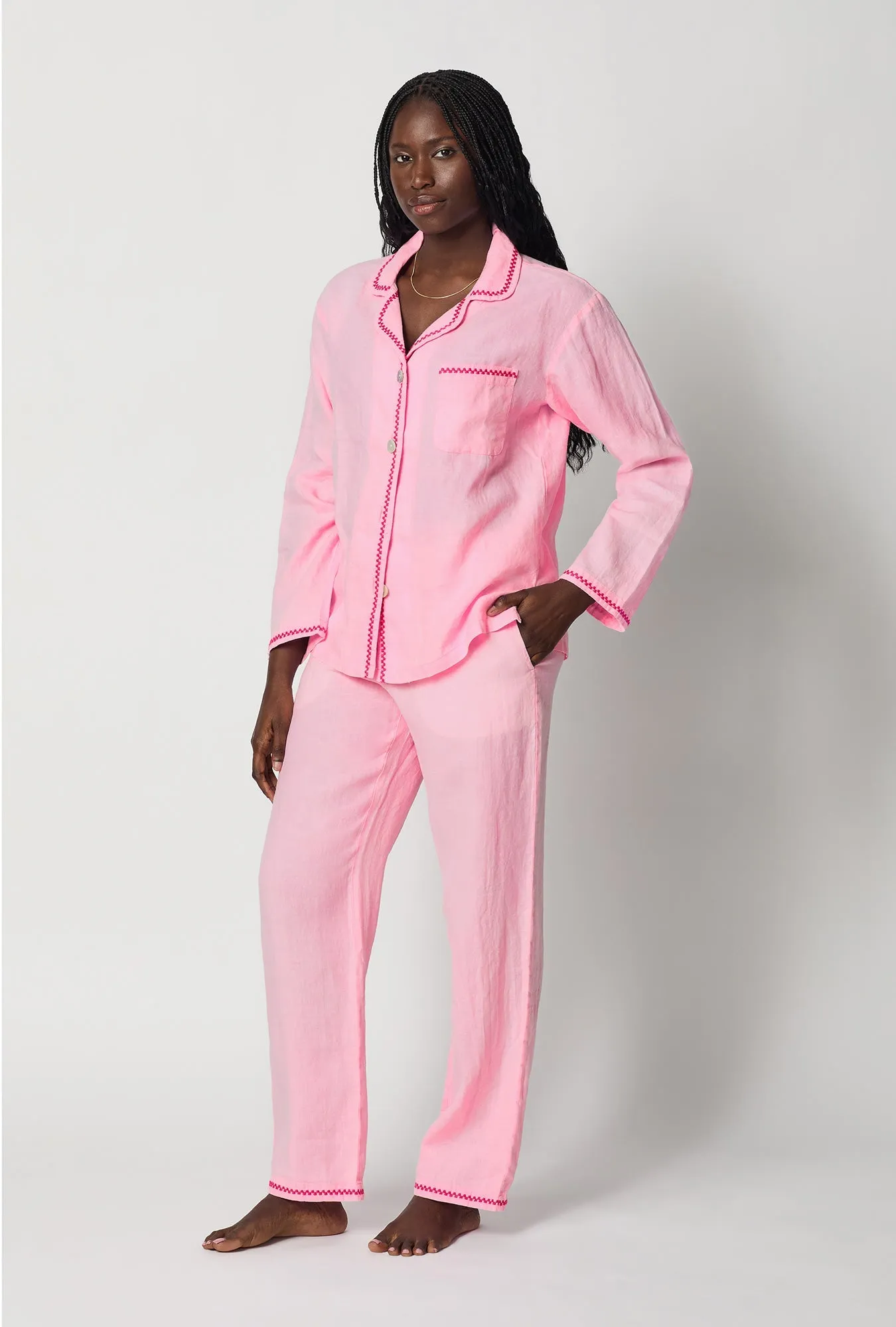 Pink Lady Long Sleeve Classic Woven Linen Pj Set sold by BedHead product image thumbnail 2