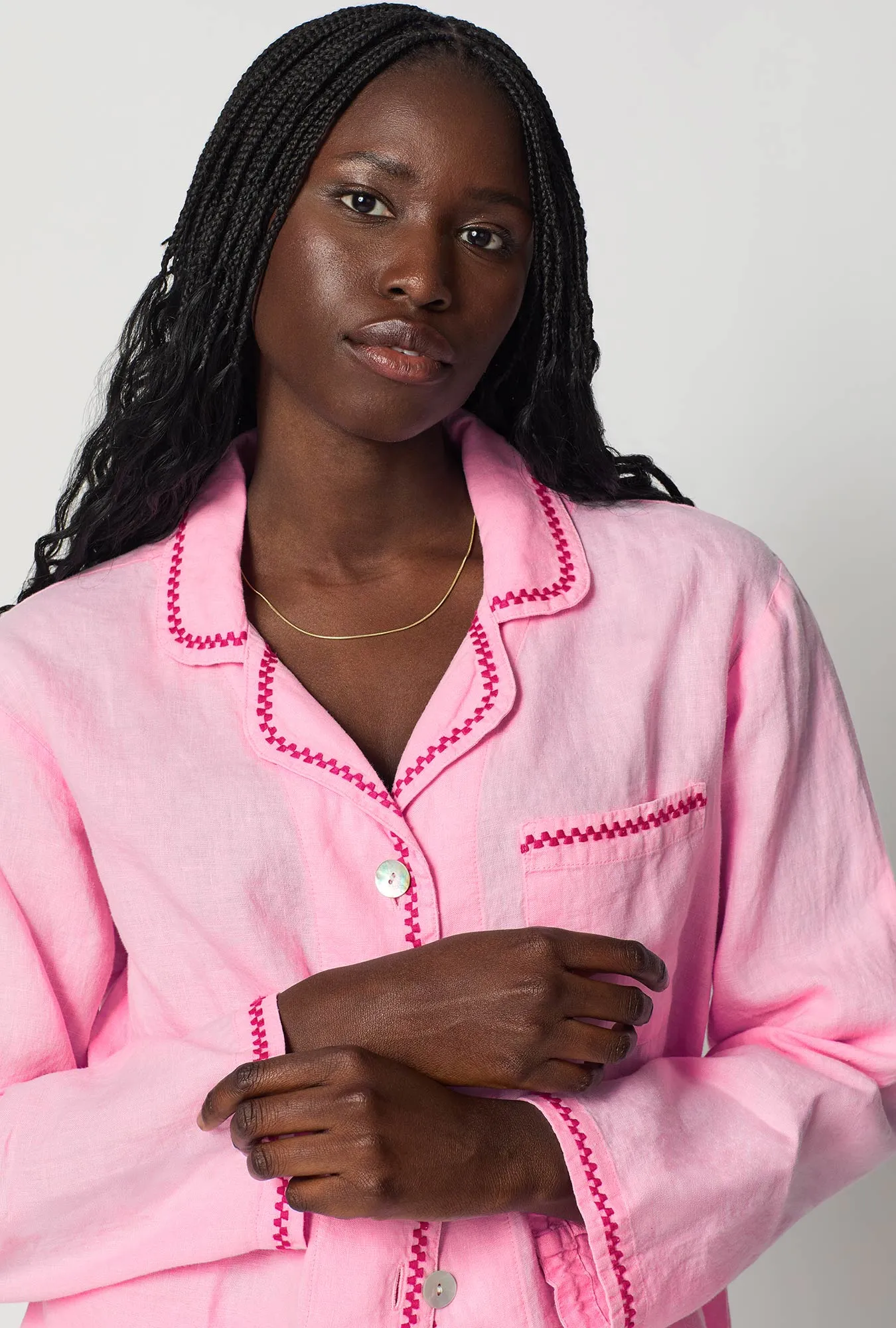 Pink Lady Long Sleeve Classic Woven Linen Pj Set sold by BedHead product image thumbnail 4