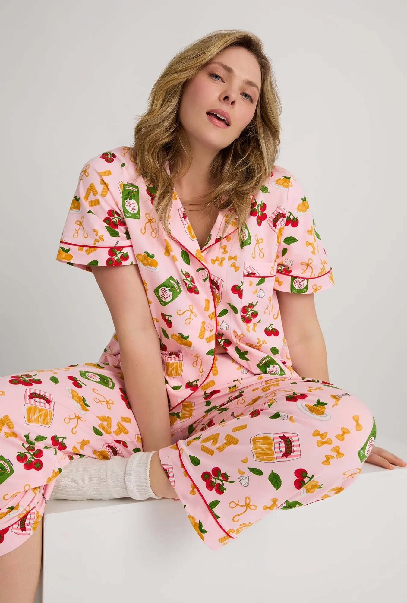 Pasta La Vista Short Sleeve Classic Stretch Jersey Cropped Pj Set sold by BedHead