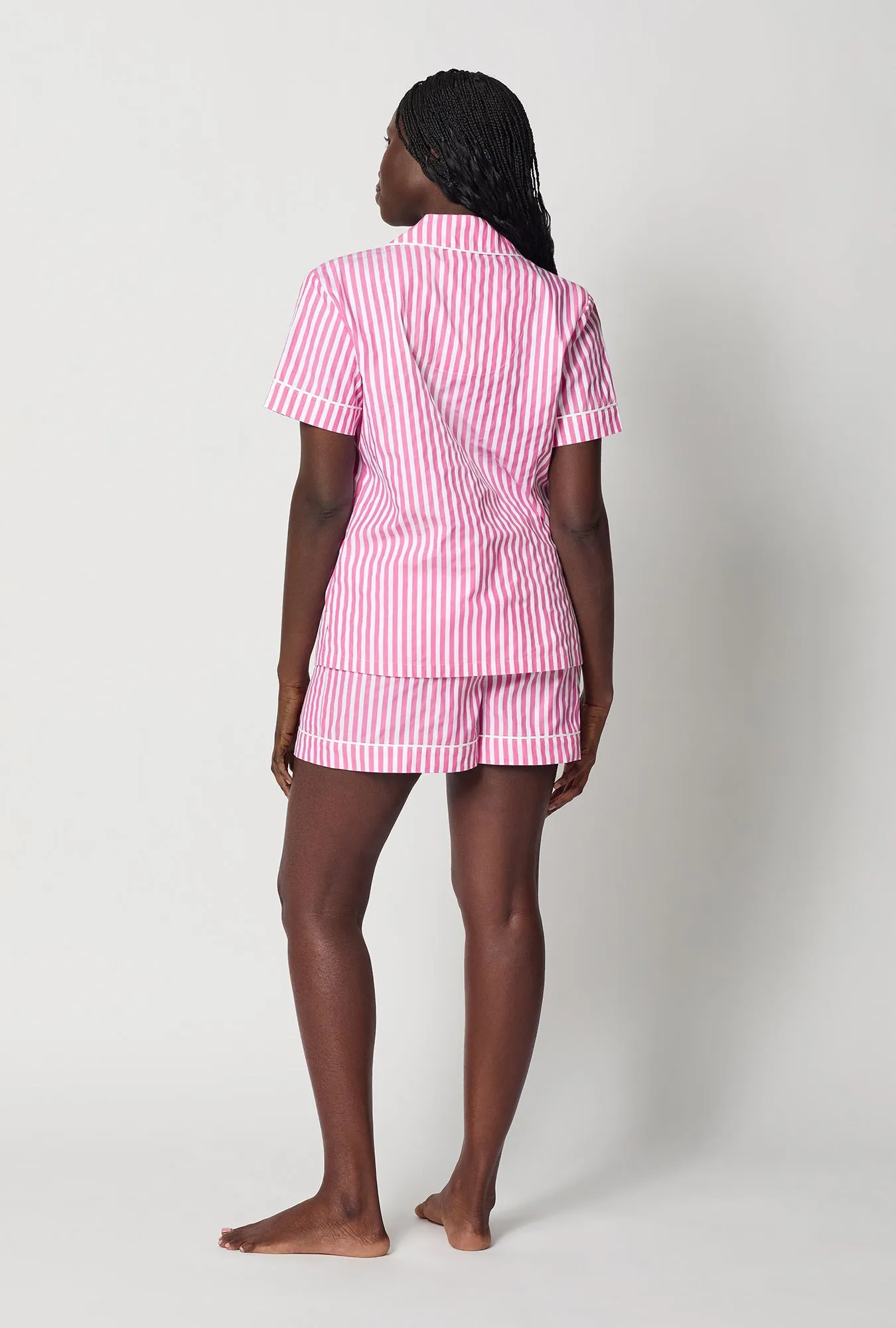 Hot Pink 3D Stripe Short Sleeve Classic Shorty Woven Cotton Sateen Pj Set sold by BedHead product image thumbnail 3