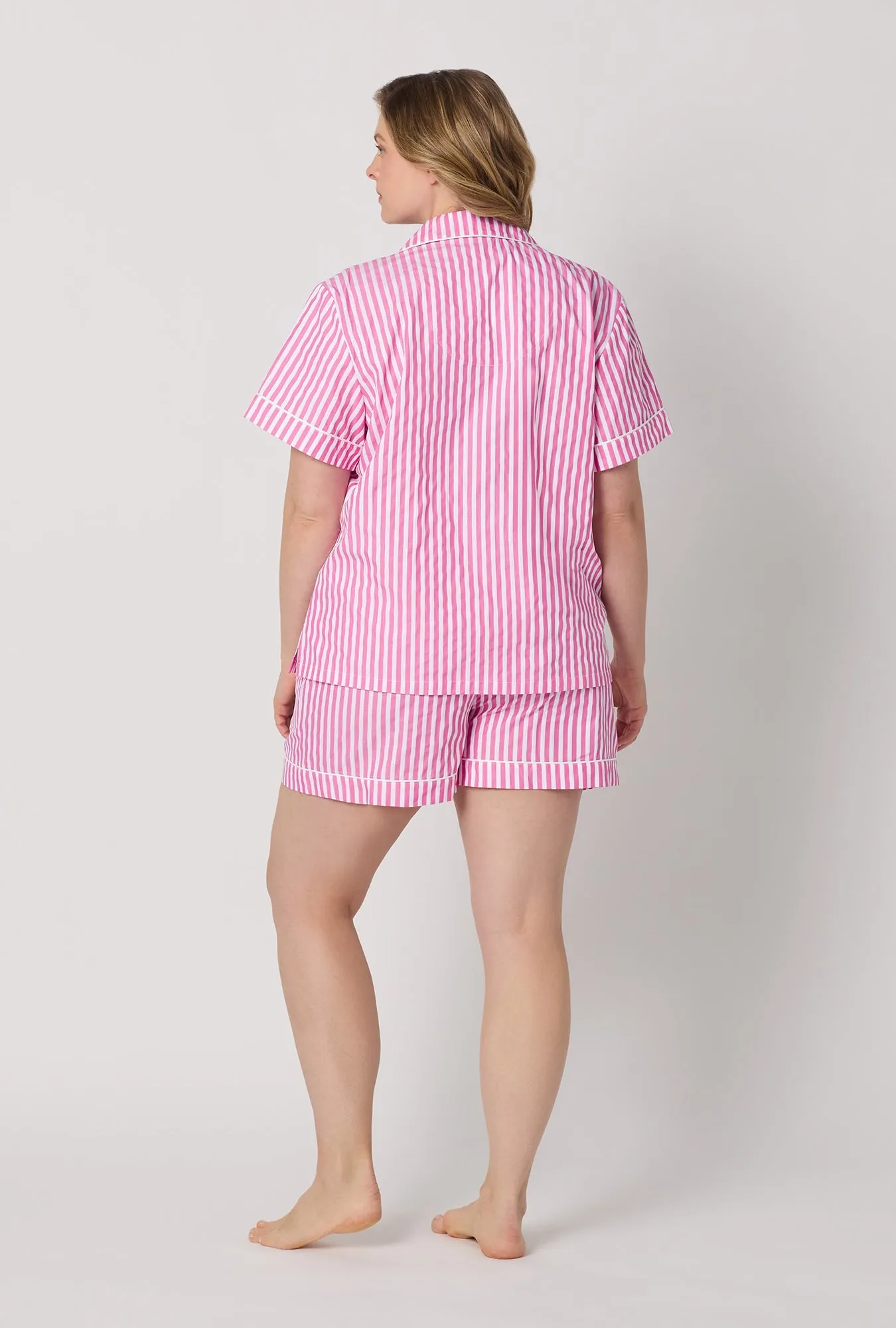 Hot Pink 3D Stripe Short Sleeve Classic Shorty Woven Cotton Sateen Pj Set sold by BedHead product image thumbnail 5