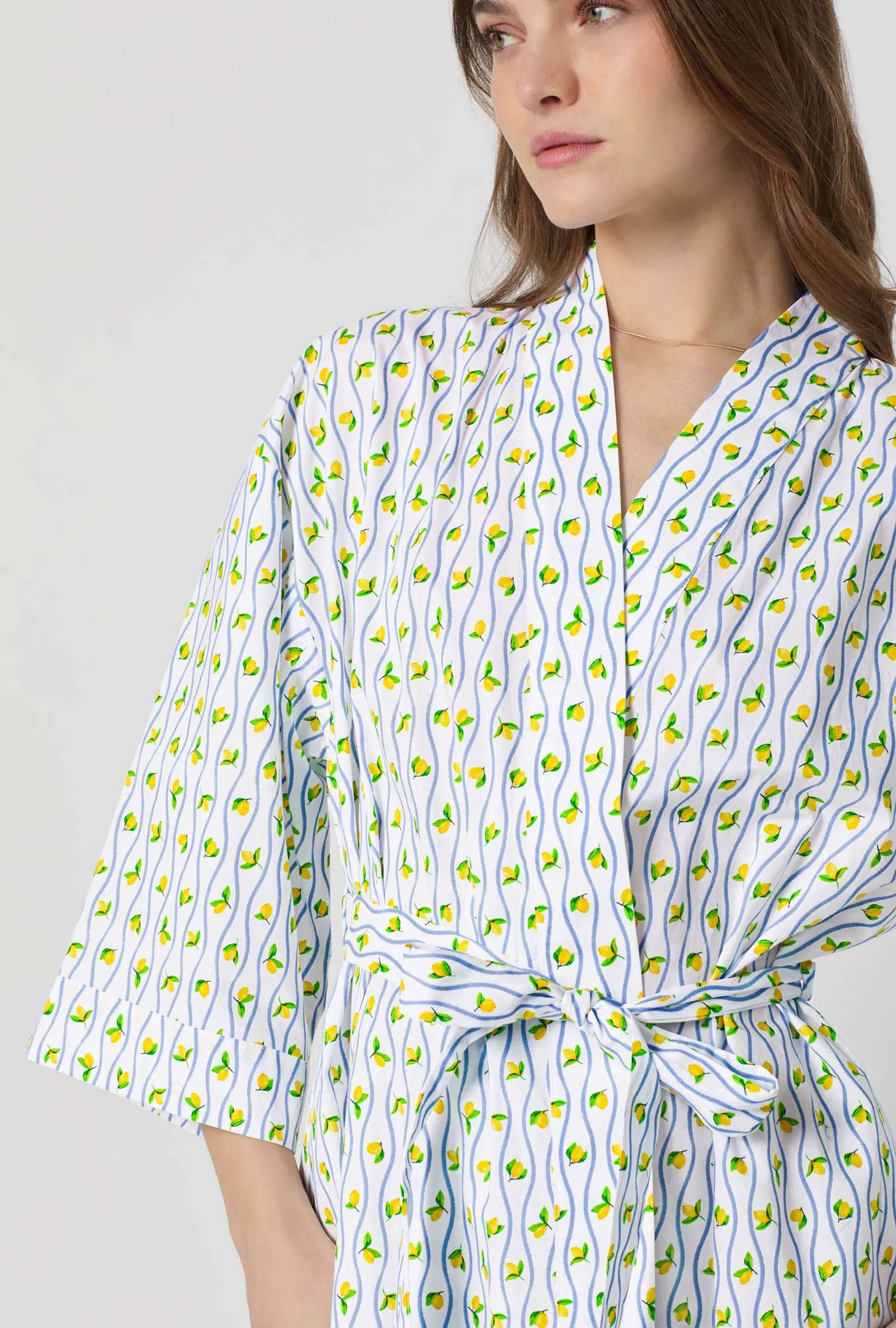 Limoncello Stripe Woven Cotton Poplin Kimono Robe sold by BedHead product image thumbnail 4