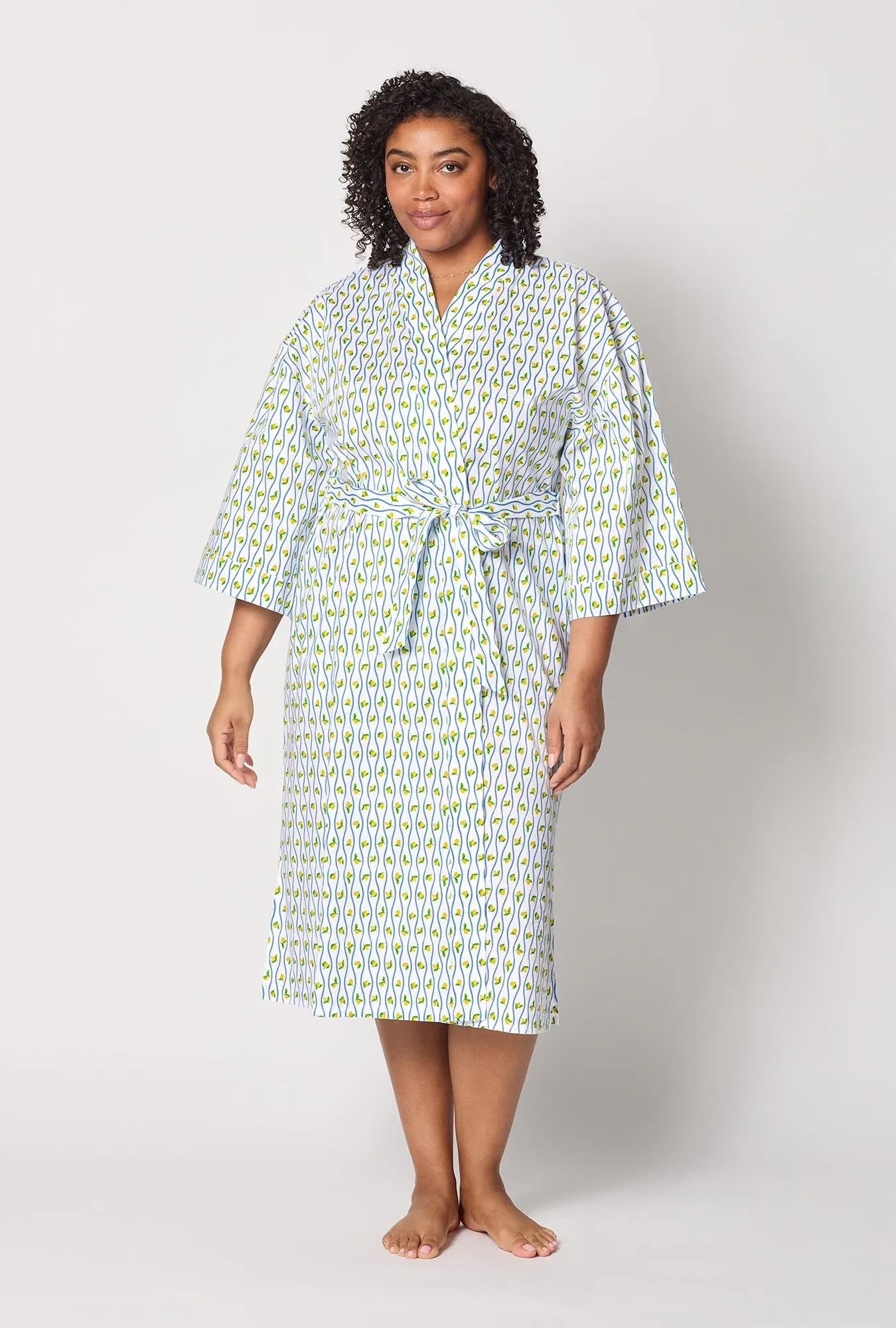 Limoncello Stripe Woven Cotton Poplin Kimono Robe sold by BedHead product image thumbnail 5