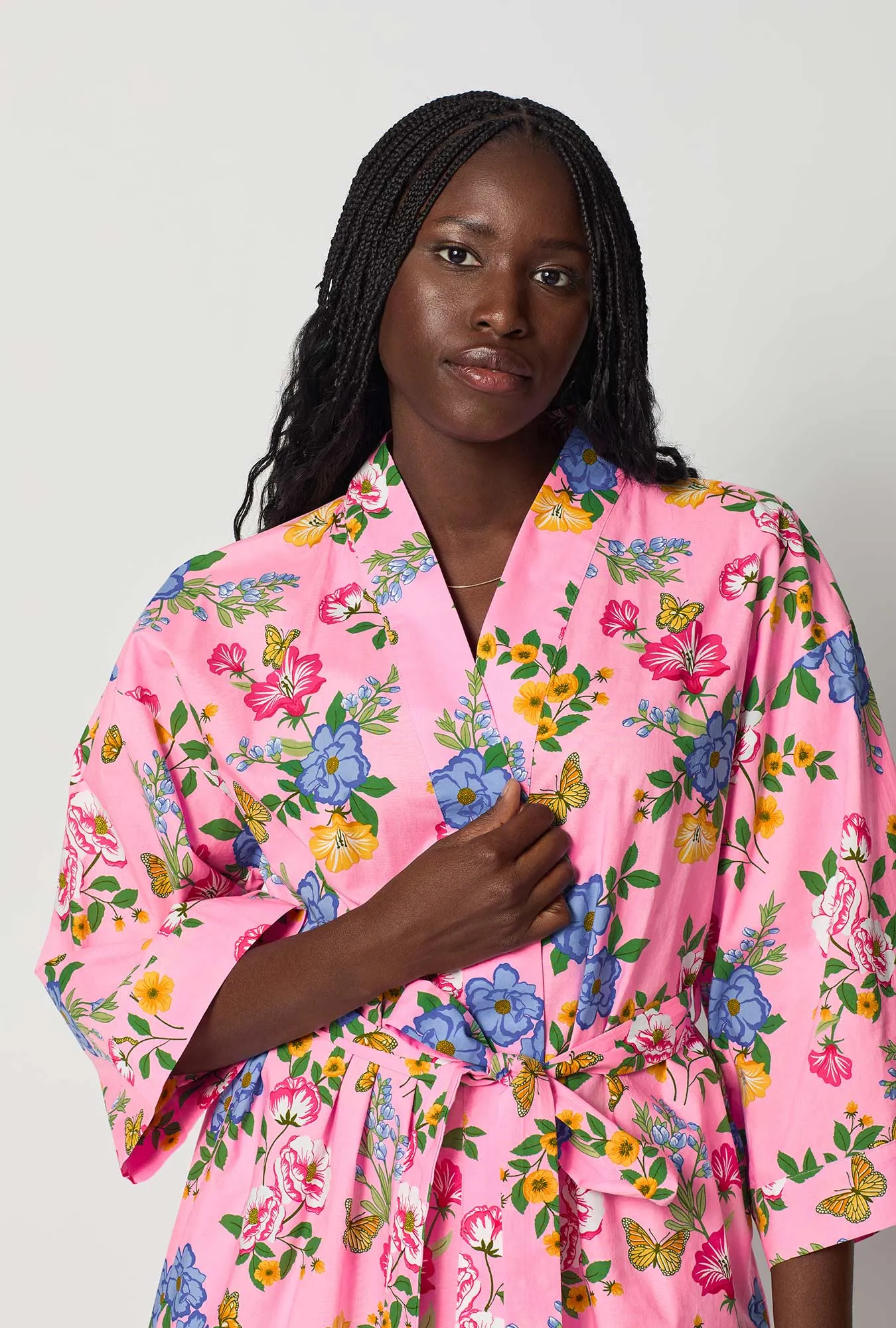 Butterfly Garden Woven Cotton Poplin Kimono Robe sold by BedHead