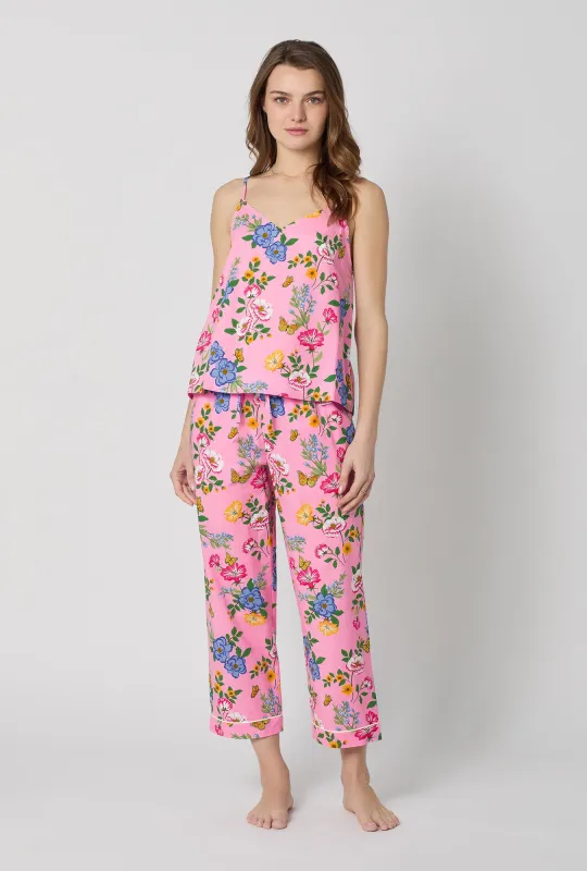Butterfly Garden Cami Woven Cotton Poplin Cropped Pj Set made by BedHead