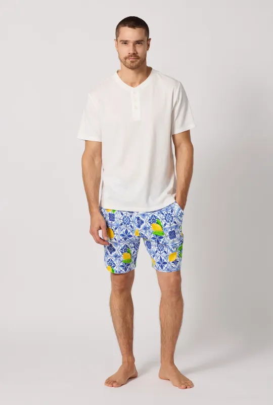 Azure Summer Men's Short Sleeve Henley Stretch Jersey Short Pj Set made by BedHead