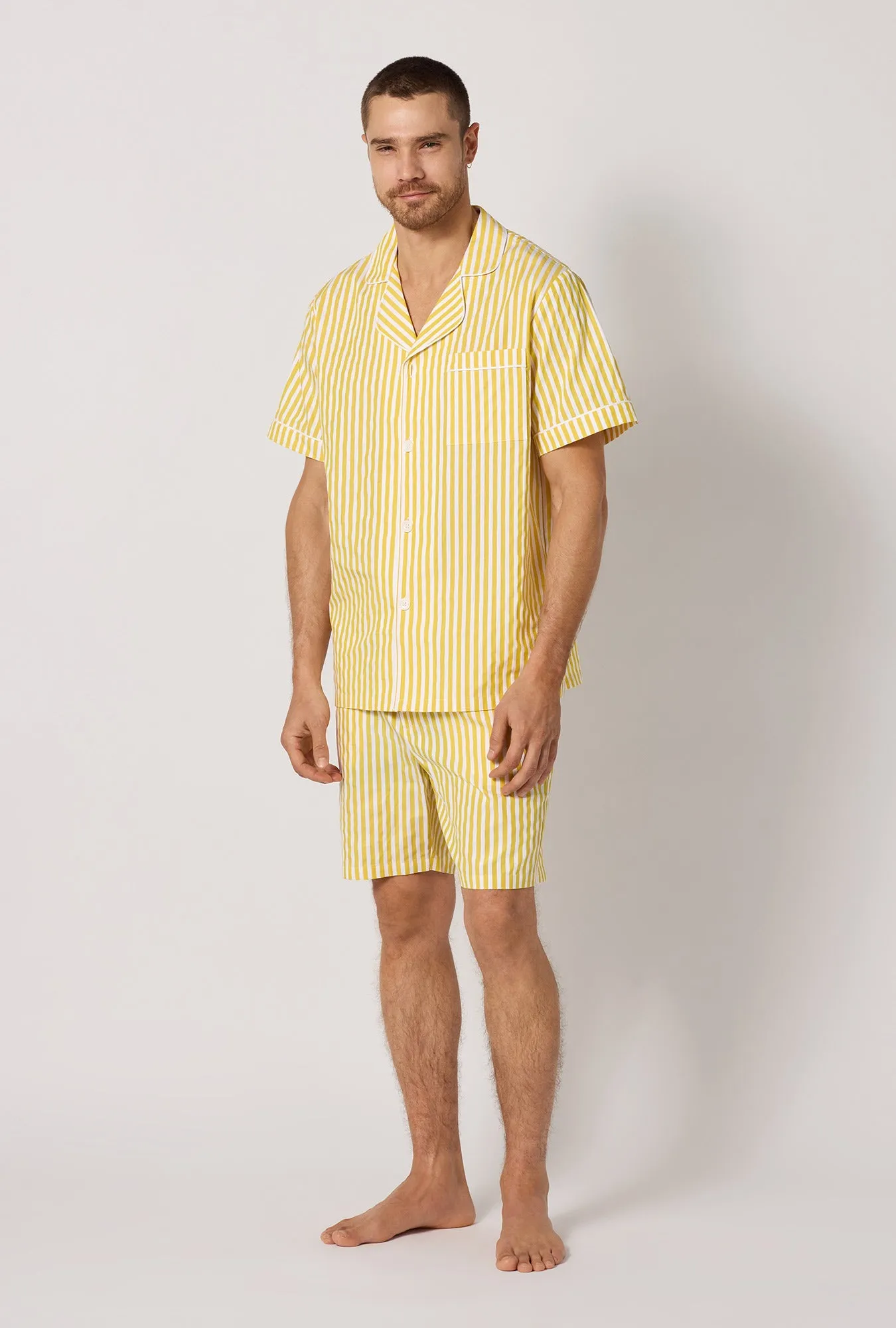 Yellow 3D Stripe Men's Short Sleeve Notch Woven Cotton Sateen Boxer Pj Set sold by BedHead product image thumbnail 2