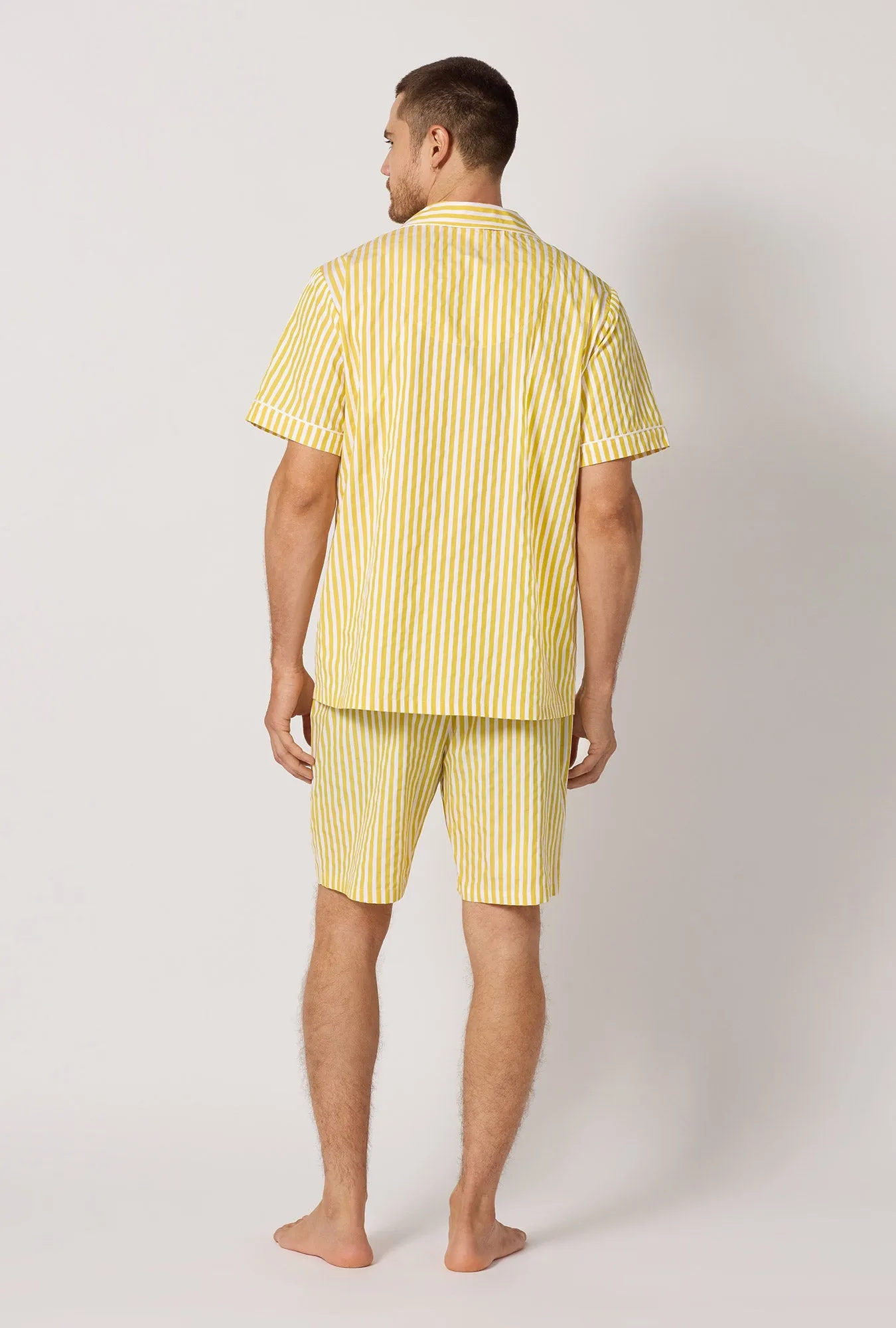 Yellow 3D Stripe Men's Short Sleeve Notch Woven Cotton Sateen Boxer Pj Set sold by BedHead product image thumbnail 3
