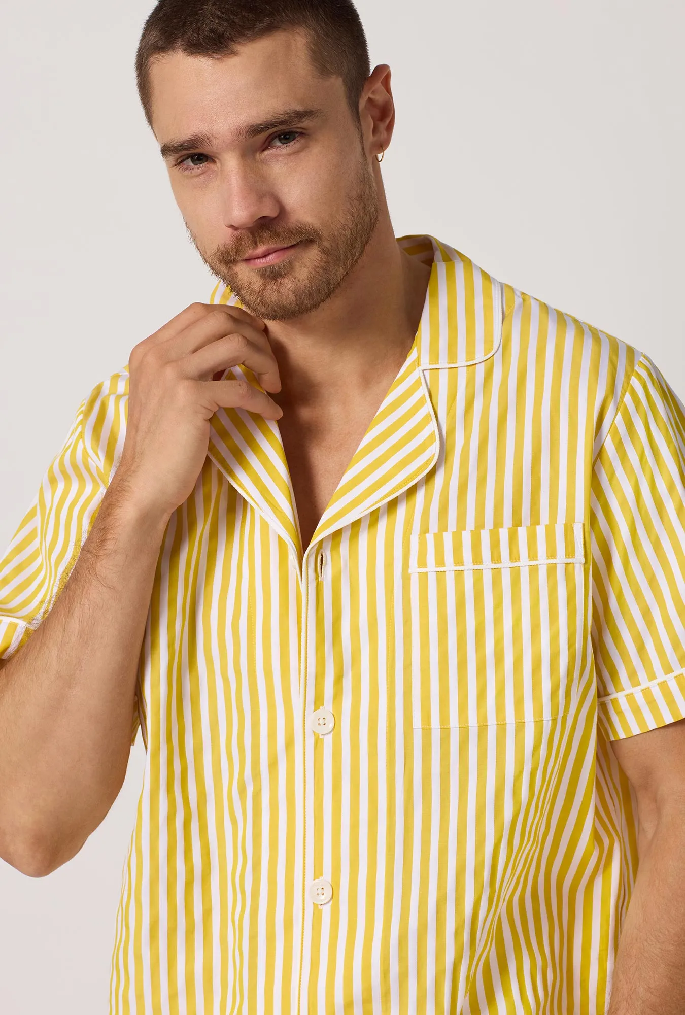 Yellow 3D Stripe Men's Short Sleeve Notch Woven Cotton Sateen Boxer Pj Set sold by BedHead product image thumbnail 4