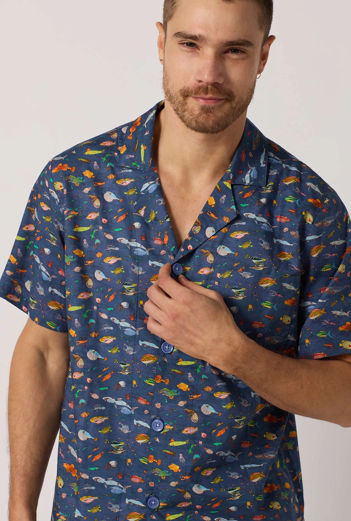 Brian's Aquarium Men's Short Sleeve Woven Tana Lawn® Short Pj Set Made With Liberty Fabrics sold by BedHead product image thumbnail 3