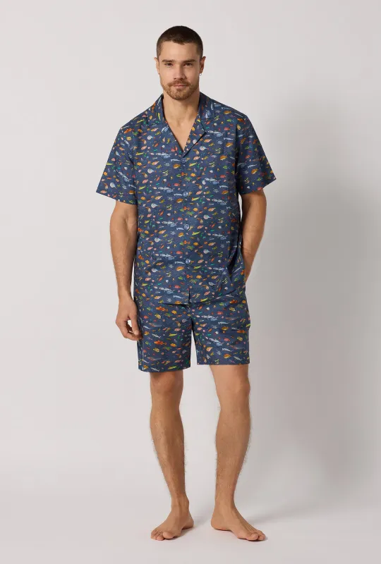 Brian's Aquarium Men's Short Sleeve Woven Tana Lawn® Short Pj Set Made With Liberty Fabrics made by BedHead