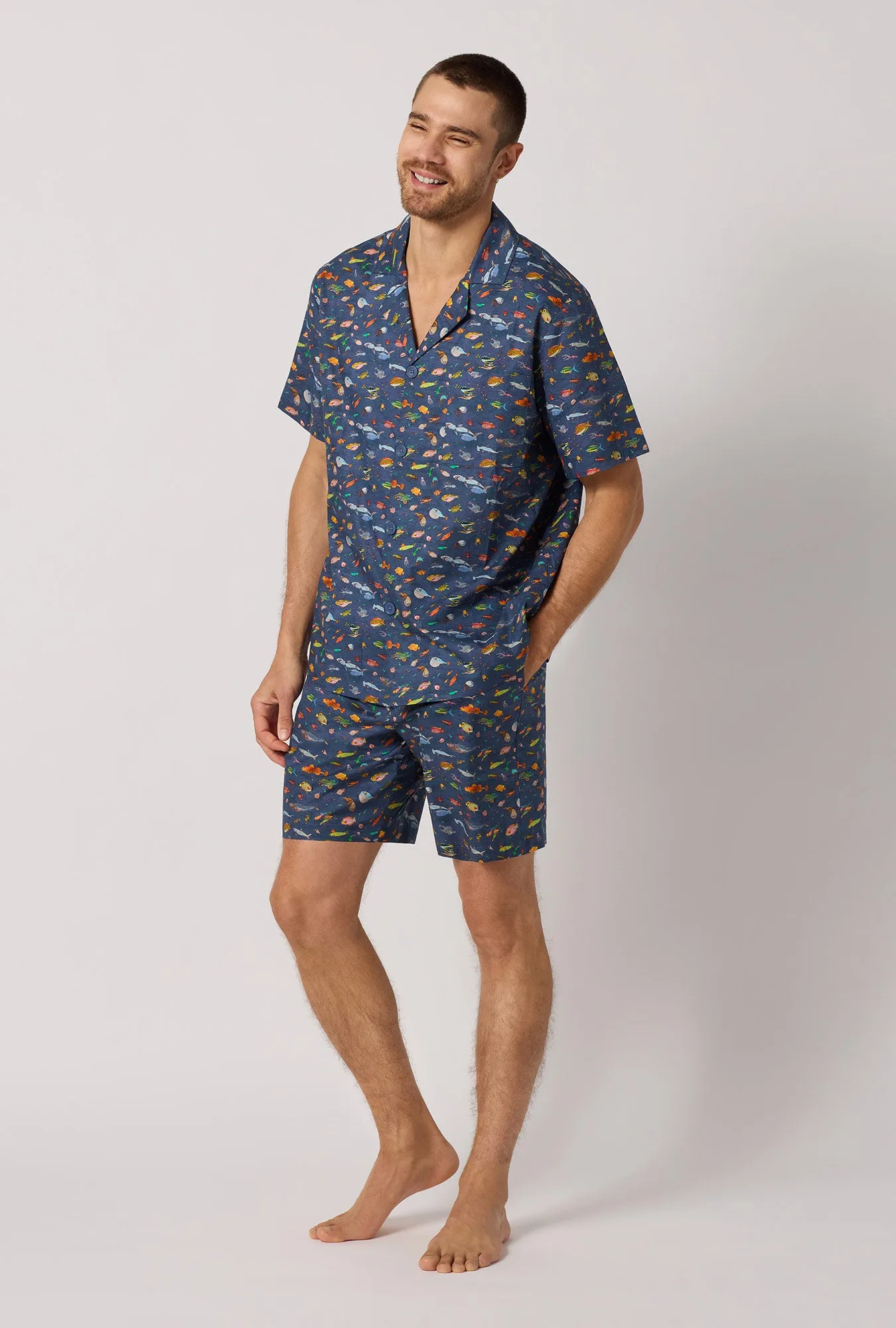 Brian's Aquarium Men's Short Sleeve Woven Tana Lawn® Short Pj Set Made With Liberty Fabrics sold by BedHead product image thumbnail 2